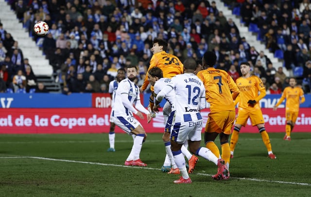 Soccer Football - Copa del Rey - Quarter Final - Leganes v Real Madrid - Estadio Municipal de Butarque, Leganes, Spain - February 5, 2025 Real Madrid's Gonzalo Garcia scores their third goal REUTERS/Juan Medina