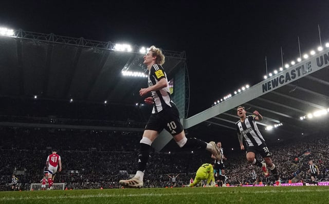 Soccer Football - Carabao Cup - Semi Final - Second Leg - Newcastle United v Arsenal - St James' Park, Newcastle, Britain - February 5, 2025 Newcastle United's Anthony Gordon celebrates scoring their second goal Action Images via Reuters/Lee Smith