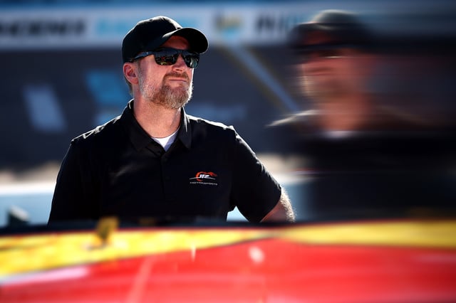 NASCAR Hall of Famer and JR Motorsports owner, Dale Earnhardt Jr. looks on during qualifying for the NASCAR Xfinity Series Championship Race at Phoenix Raceway on November 09, 2024 in Avondale, Arizona.