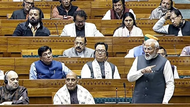 Prime Minister Narendra Modi replies to Motion of Thanks on President's Address in Lok Sabha during the Budget Session of Parliament, in New Delhi on Tuesday.