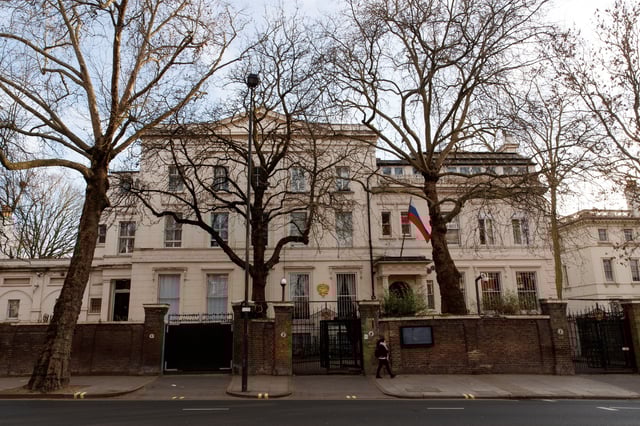 People walk in front of Russian Embassy in London, Britain, February 12, 2022. REUTERS/May James/File Photo