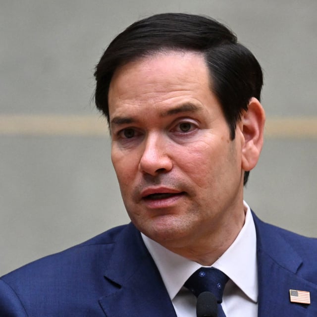 US Secretary of State Marco Rubio talks to the media in Guatemala City on February 5, 2025.