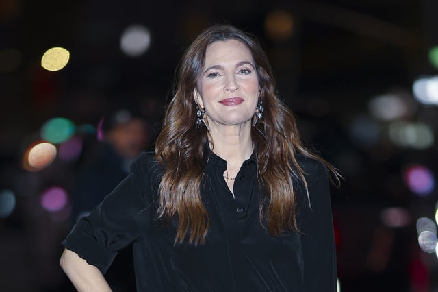 Drew Barrymore arrives to &#34;The Late Show with Stephen Colbert&#34; on January 28, 2025 in New York City.