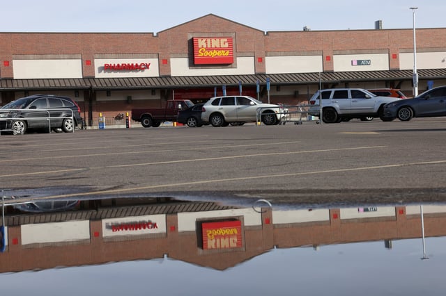 Parking spots are left vacant at a King Soopers store on the first day of a work strike in Denver, Colorado, U.S., January 12, 2022.