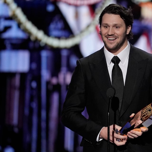 Buffalo Bills' Josh Allen, AP Most valuable player speaks during the NFL Honors award show ahead of the Super Bowl 59 football game, Thursday, Feb. 6, 2025, in New Orleans. (AP Photo/David J. Phillip)