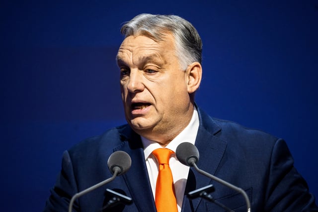 Hungarian Prime Minister Viktor Orban speaks during a conference on the country's presidency of the Council of the EU in Budapest, Hungary January 20, 2025. REUTERS/Marton Monus/File Photo
