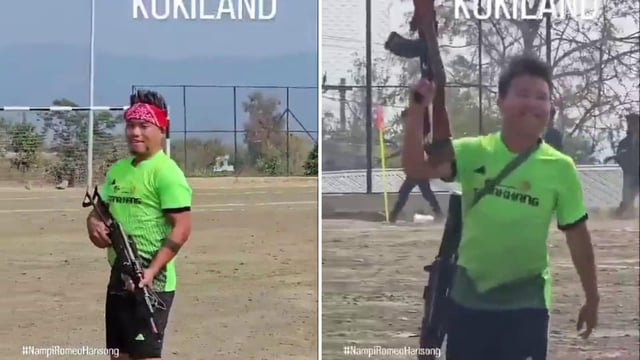 A video shows men brandishing guns while playing football in Manipur.