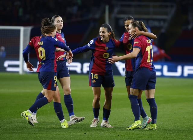 Soccer Football - Women's Champions League - FC Barcelona v Manchester City - Estadi Olimpic Lluis Companys, Barcelona, Spain - December 18, 2024 FC Barcelona's Aitana Bonmati celebrates scoring their second goal REUTERS/Albert Gea/ File Photo