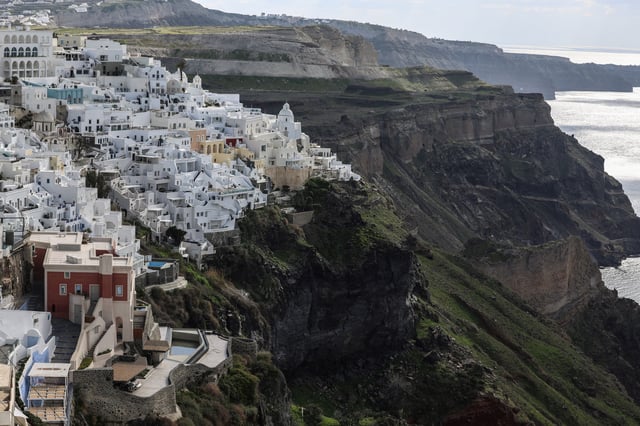 A view of the village of Fira, as the increased seismic activity continues on the island of Santorini, Greece, February 7, 2025. REUTERS/Louisa Gouliamaki