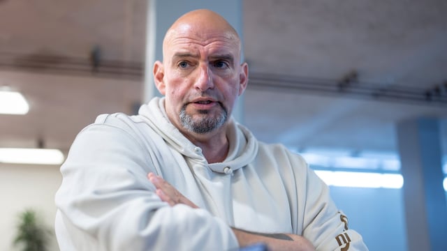 FILE - Sen. John Fetterman, D-Pa., speaks with reporters at the Capitol in Washington, Sept. 25, 2024. (AP Photo/J. Scott Applewhite, File)