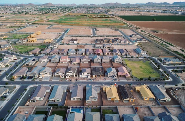 An aerial view of a neighborhood in the Queens Creek, Arizona, a suburb of Phoenix, is seen on June 9, 2023.
