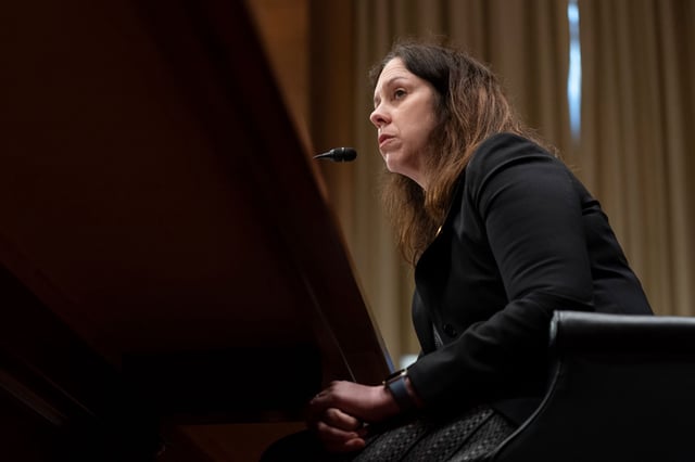 Colleen Shogan testifies before the Senate Homeland Security and Governmental Affairs Committee full committee hearing in Washington, DC, on February 28, 2023.