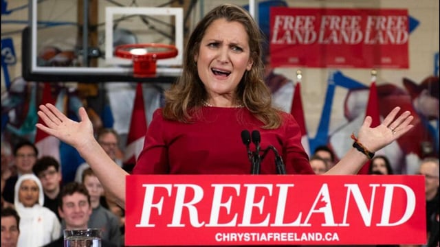 Chrystia Freeland, Canada's former finance minister, during a campaign event in Toronto, Ontario, on Sunday. (Bloomberg)