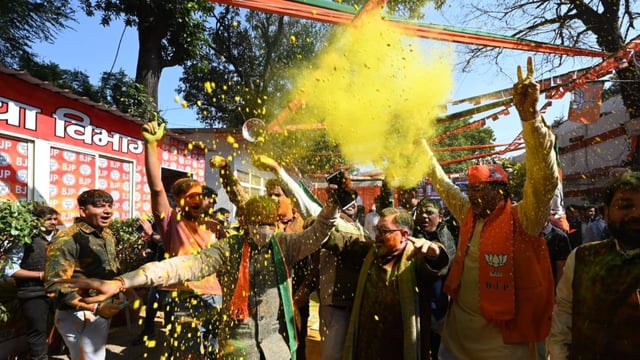 Delhi election highlights: BJP supporters celebrate in the city
