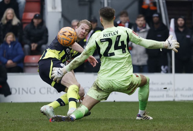 Soccer Football - FA Cup - Fourth Round - Leyton Orient v Manchester City - Brisbane Road, London, Britain - February 8, 2025 Manchester City's Kevin De Bruyne scores their second goal Action Images via Reuters/John Sibley