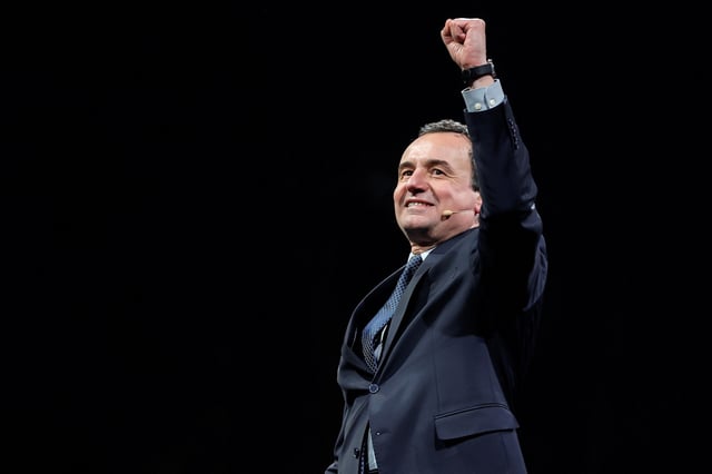 Albin Kurti, Kosovo's prime minister and leader of the Self-Determination party speaks during the closing electoral rally for the upcoming parliamentary elections, in Pristina, Kosovo February 7, 2025. REUTERS/Valdrin Xhemaj