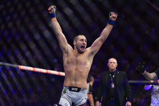 Sean Strickland of United States celebrates victory over Israel Adesanya of Nigeria to become the new middleweight champion of the world during the UFC 293 event at Qudos Bank Arena on September 10, 2023 in Sydney, Australia.