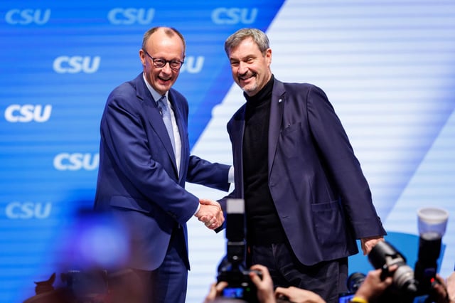 Friedrich Merz und Markus Söder beim kleinen CSU-Parteitag