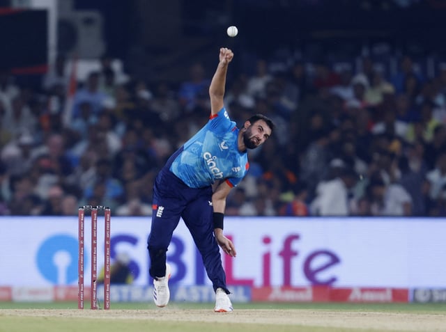 Cricket - Second One Day International - India v England - Barabati Stadium, Cuttack, India - February 9, 2025 England's Saqib Mahmood in action REUTERS/Sahiba Chawdhary