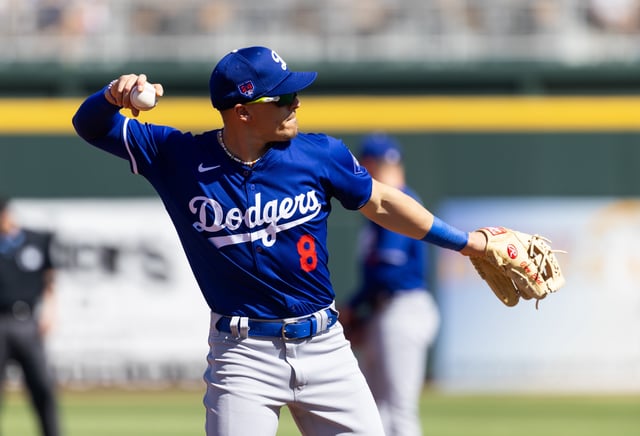 Mar 11, 2024; Goodyear, Arizona, USA; Los Angeles Dodgers infielder Enrique Hernandez against the Cleveland Guardians during a spring training game at Goodyear Ballpark. Mandatory Credit: Mark J. Rebilas-USA TODAY Sports/File Photo