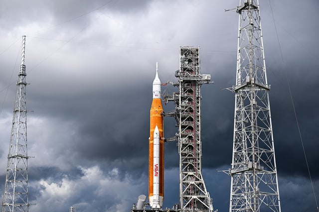 The Artemis I lunar rocket sits on the launchpad at NASA's Kennedy Space Center in Florida on September 2, 2022, before its inaugural uncrewed test flight.