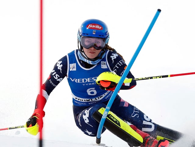 Mikaela Shiffrin skis the slalom race in January at the FIS World Cup event in Courchevel, France.