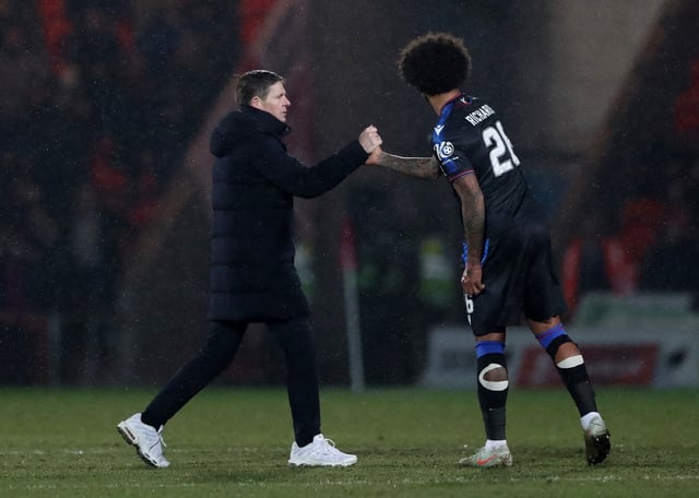 Soccer Football - FA Cup - Fourth Round - Doncaster Rovers v Crystal Palace - Eco-Power Stadium, Doncaster, Britain - February 10, 2025 Crystal Palace manager Oliver Glasner and Chris Richards celebrate after the match REUTERS/Scott Heppell