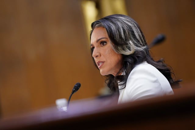 Former Representative Tulsi Gabbard, U.S. President Donald Trump's nominee to be director of national intelligence, testifies before a Senate Intelligence Committee confirmation hearing on Capitol Hill in Washington, U.S., January 30, 2025. REUTERS/Nathan Howard/File Photo