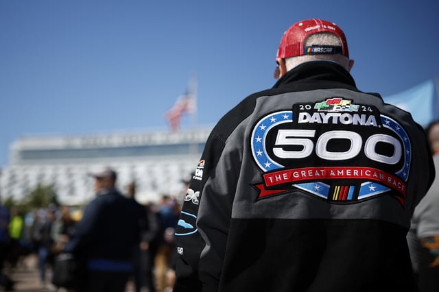 A NASCAR fan attends the NASCAR Cup Series Daytona 500 at Daytona International Speedway on February 19, 2024 in Daytona Beach, Florida.