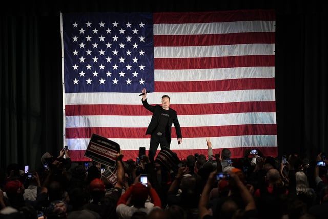 FILE - Elon Musk speaks as part of a campaign town hall in support of Republican presidential nominee former President Donald Trump in Folsom, Pa., Thursday, Oct. 17, 2024. (AP Photo/Matt Rourke, File)