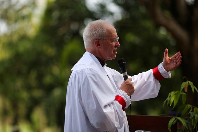 Archbishop of Canterbury Justin Welby takes part in a ceremony to bless the Forest of Communion, as part of the World Environment Day in Acajutla, El Salvador June 5, 2024.REUTERS/Jose Cabezas/File Photo