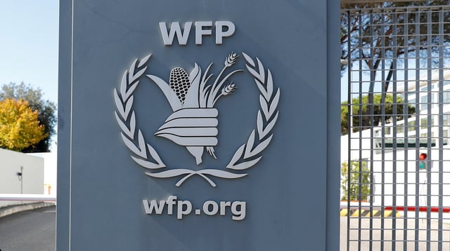 A logo of the World Food Program is seen at their headquarters after the WFP won the 2020 Nobel Peace Prize, in Rome, Italy October 9, 2020. REUTERS/Remo Casilli/File Photo