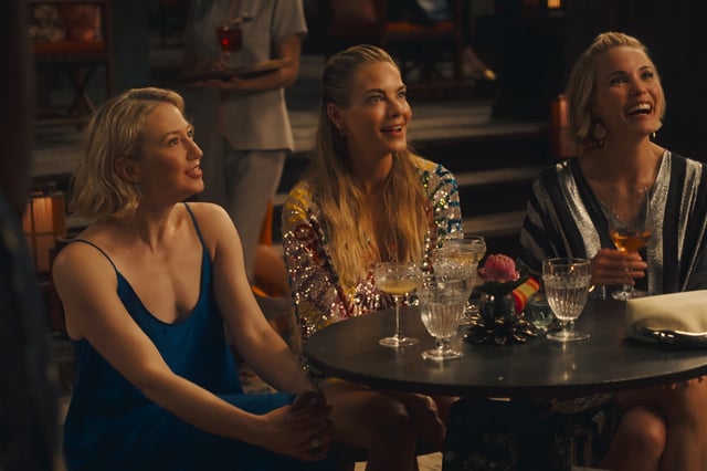 Carrie Coon, left, Michelle Monaghan and Leslie Bibb play three friends on a Thailand vacation in Season 3 of “The White Lotus.”