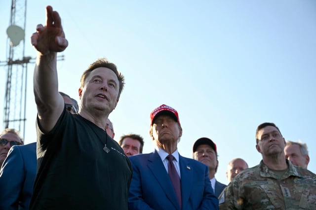 FILE – Elon Musk talks with President-elect Donald Trump before the launch of the sixth test flight of the SpaceX Starship rocket Tuesday, Nov. 19, 2024 in Boca Chica, Texas. (Brandon Bell/Pool via AP, File)