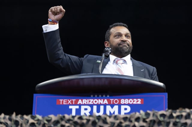 Kash Patel speaks during a campaign rally on October 13, 22024 in Prescott Valley, Arizona.