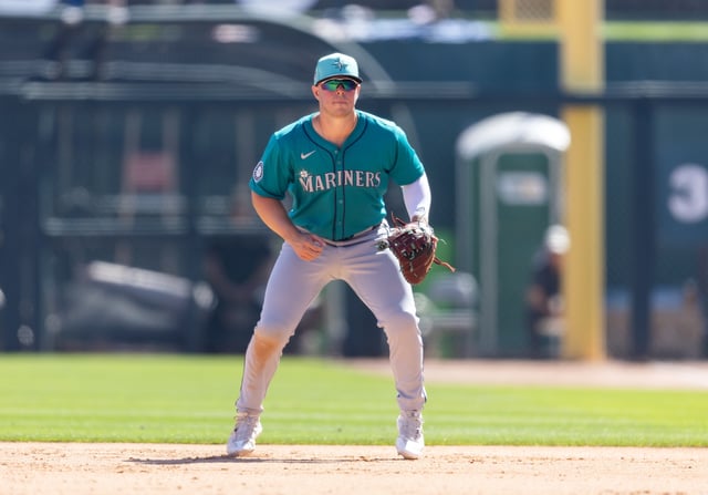 Mar 13, 2024; Phoenix, Arizona, USA; Seattle Mariners first baseman Ty France against the Los Angeles Dodgers during a spring training game at Camelback Ranch-Glendale. Mandatory Credit: Mark J. Rebilas-USA TODAY Sports/File Photo
