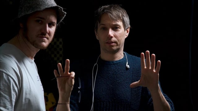 Sean Baker with DP Drew Daniels on the set of "Anora" (Neon)