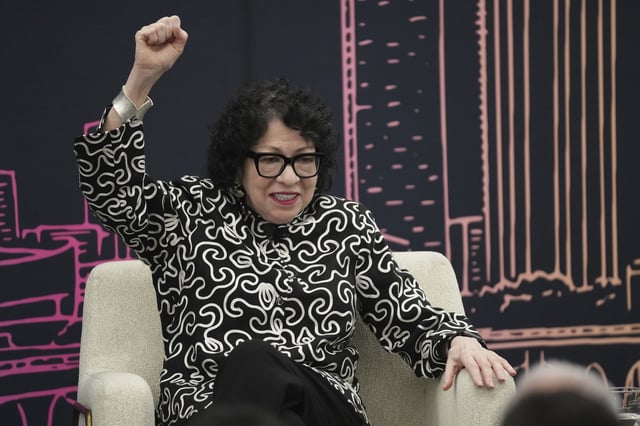 U.S. Supreme Court Associate Justice Sonia Sotomayor participates in a fireside chat with Knight Foundation President and CEO Maribel Pérez Wadsworth in Miami Tuesday, Feb. 11, 2025. (AP Photo/Lynne Sladky)