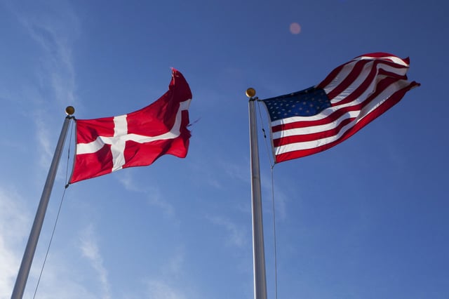The Danish and United States flags fly in Nebraska in 2011. 