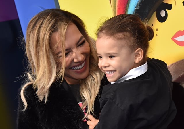 US actress Naya Rivera and son Josey Hollis Dorsey arrive for the premiere of &#34;The Lego Movie 2: The Second Part&#34; at the Regency Village theatre on February 2, 2019 in Westwood, California.
