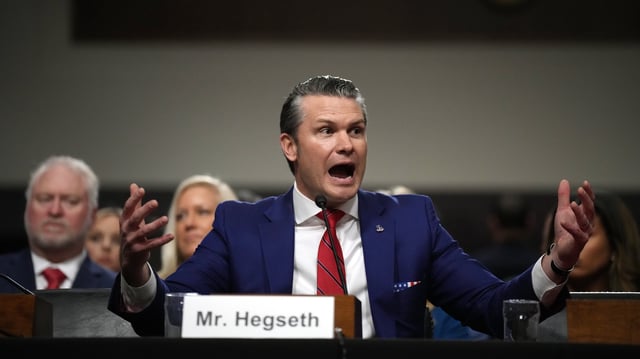WASHINGTON, DC - JANUARY 14: U.S. President-elect Donald Trump&#39;s nominee for Secretary of Defense Pete Hegseth testifies during his Senate Armed Services confirmation hearing on Capitol Hill on January 14, 2025 in Washington, DC.