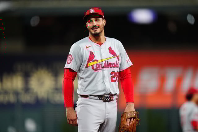 Sep 25, 2024; Denver, Colorado, USA; St. Louis Cardinals third base Nolan Arenado (28) reacts in the third inning against the Colorado Rockies at Coors Field. Mandatory Credit: Ron Chenoy-Imagn Images/File Photo