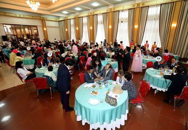 South Korea and North Koreans participates in a separated family reunion meeting at the Mount Kumgang resort on August 20, 2018 in Mount Kumgang, North Korea.