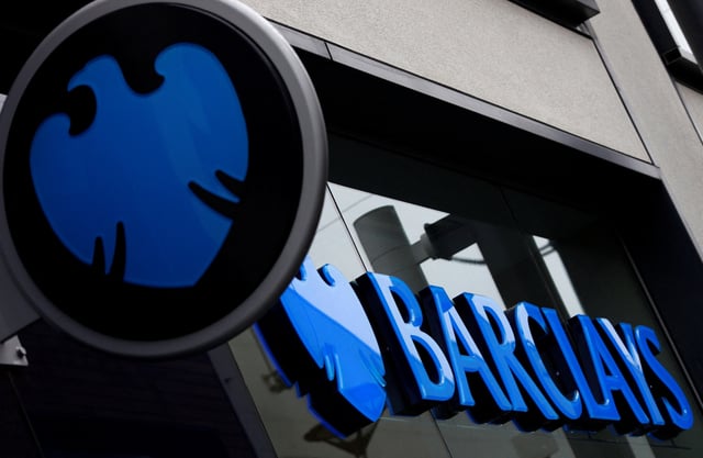 A logo of Barclays bank is seen outside a branch in Altrincham, northern England, April 26, 2012. REUTERS/Phil Noble/File Photo