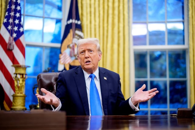 WASHINGTON, DC - FEBRUARY 11: U.S. President Donald Trump speaks during an executive order signing in the Oval Office at the White House on February 11, 2025 in Washington, DC. Trump is to sign an executive order implementing the Department of Government Efficiency&#39;s (DOGE) &#34;workforce optimization initiative,&#34; which, according to Trump, will encourage agencies to limit hiring and reduce the size of the federal government. (Photo by Andrew Harnik/Getty Images)