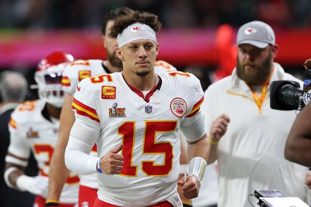 Feb 9, 2025; New Orleans, LA, USA; Kansas City Chiefs quarterback Patrick Mahomes (15) walks off the field at the end of the first half of Super Bowl LIX at Caesars Superdome. Mandatory Credit: Geoff Burke-Imagn Images/File Photo