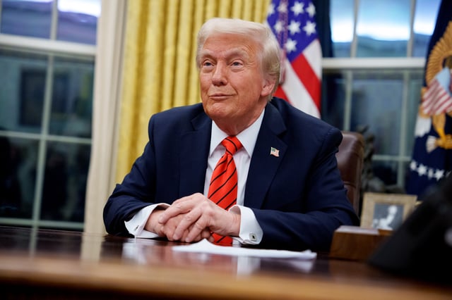 President Donald Trump  in the Oval Office at the White House on February 10, 2025 in Washington, DC..
