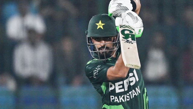 Pakistan's Babar Azam plays a shot during the Tri-Nation series third one-day international (ODI) cricket match between Pakistan and South Africa