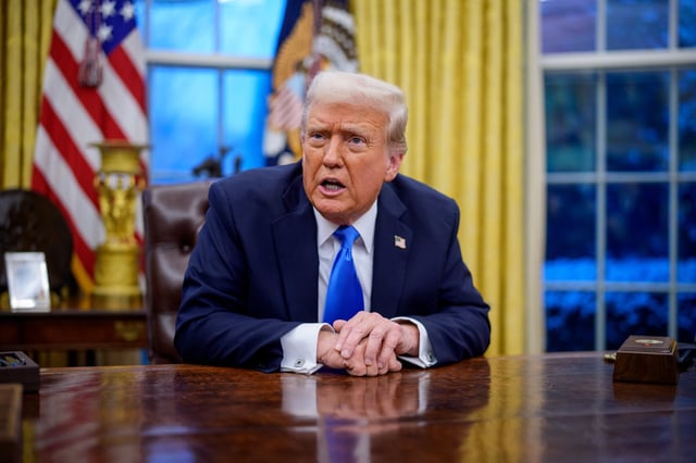 U.S. President Donald Trump speaks during an executive order signing in the Oval Office at the White House on February 11, 2025 in Washington, DC.