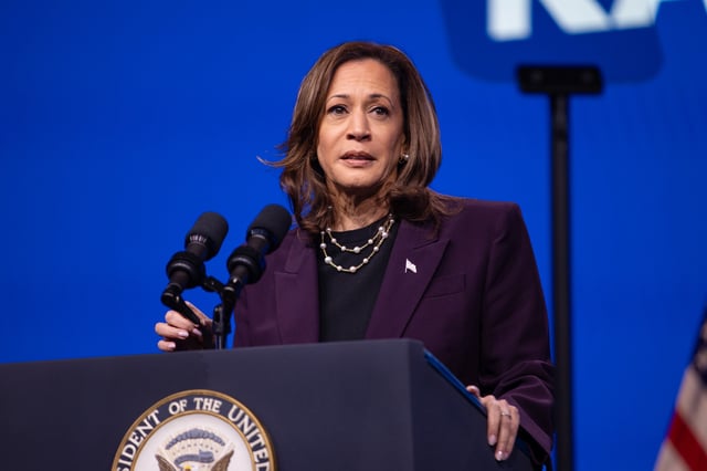 Former Vice President Kamala Harris speaks at the American Federation of Teachers&#39; 88th National Convention in Houston, Texas on July 25, 2024.